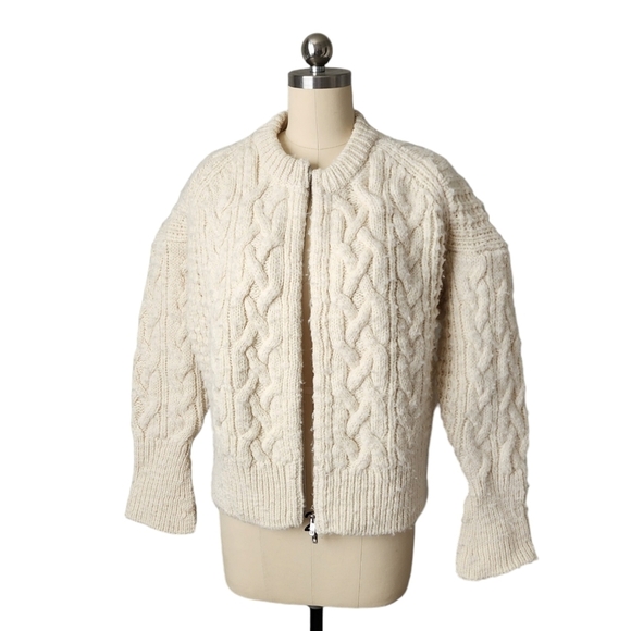 3.1 PHILIP LIM Wool Cable Knit zip up sweater in ivory size XS‎ - Picture 1 of 12